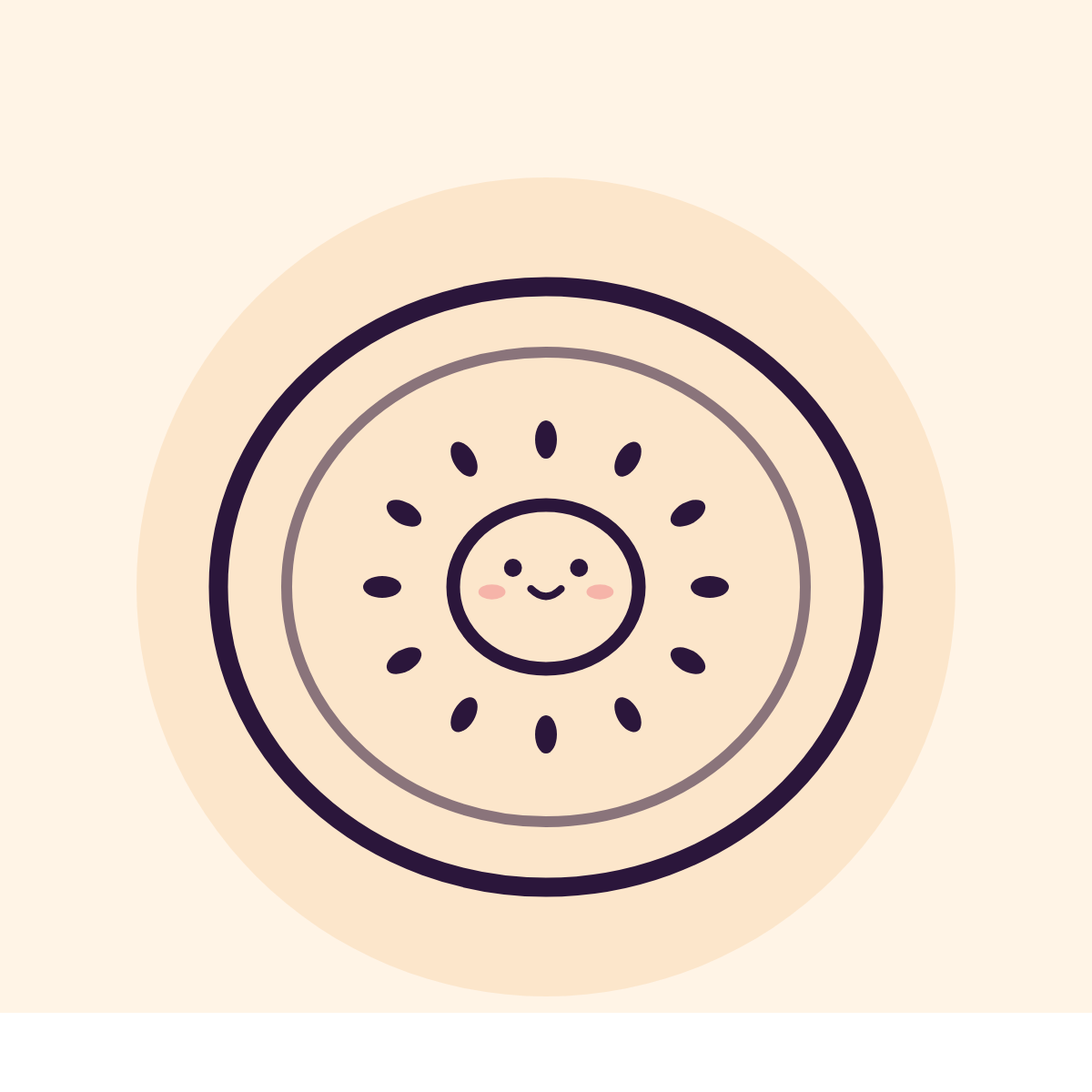 Line drawing of a smiling kiwi slice